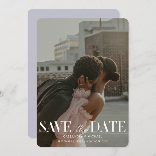 Modern Forest Lavender Grey Wedding Save Date Invitation (Front/Back)