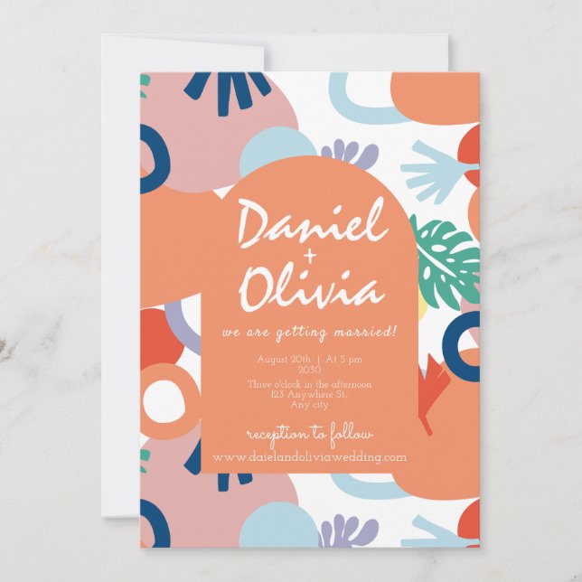 Modern Forest Pattern Swatch with Photo Wedding Invitation (Front)