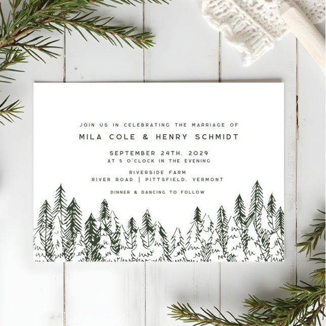 Modern Forest Pine Minimalist Evergreen Wedding Invitation (Creator Uploaded)