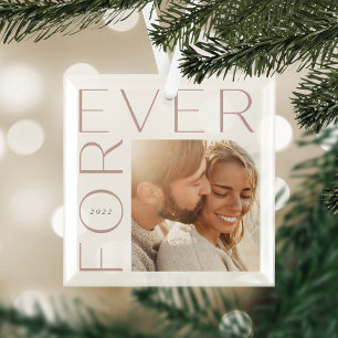 Modern Forever Couples Photo & Year Glass Tree Decoration