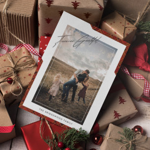Modern 'Forever Grateful' Plaid Photo Christmas Holiday Card