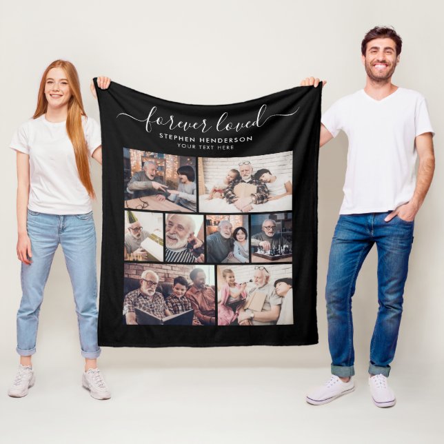 Modern Forever Loved 8-Photo Collage Tribute Fleece Blanket (In Situ)