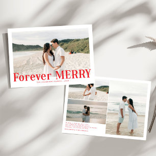 Modern Forever Merry Christmas Couples Red Holiday Card