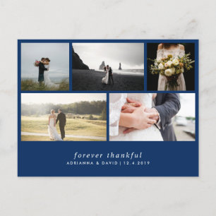 Modern Forever Thankful Navy Blue Wedding Photos Postcard