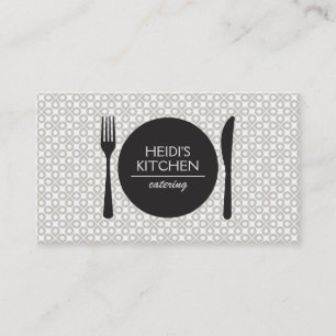 MODERN FORK, KNIFE, PLATE LOGO on CLOVER PATTERN Business Card