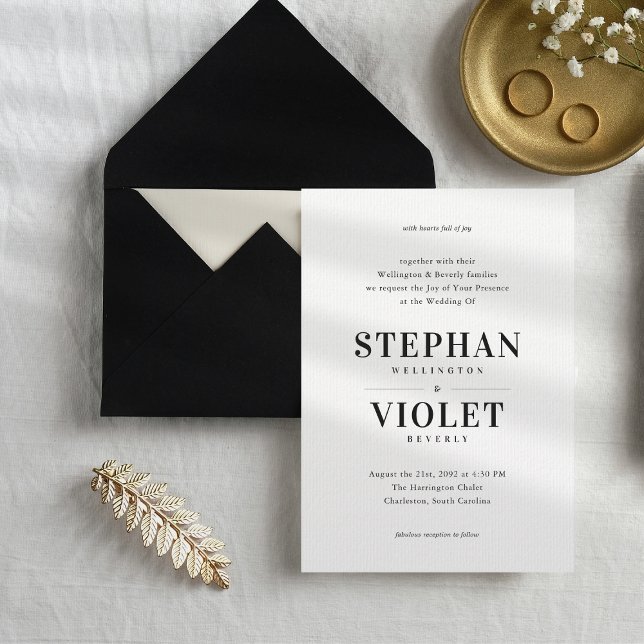 Modern Formal Black and White Contemporary Wedding Invitation (Creator Uploaded)