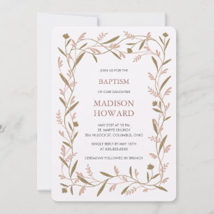 Modern formal botanical vines christian baptism invitation