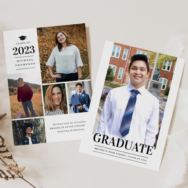 Modern Formal GRADUATE Grad Cap Photo Graduation Announcement (Creator Uploaded)