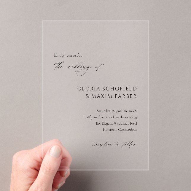 Modern Formal Minimal Elegant Wedding Acrylic Invitations (Insitu (Handheld))