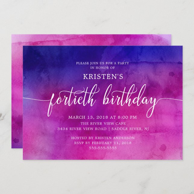 Modern Fortieth Birthday Party Invitation (Front/Back)