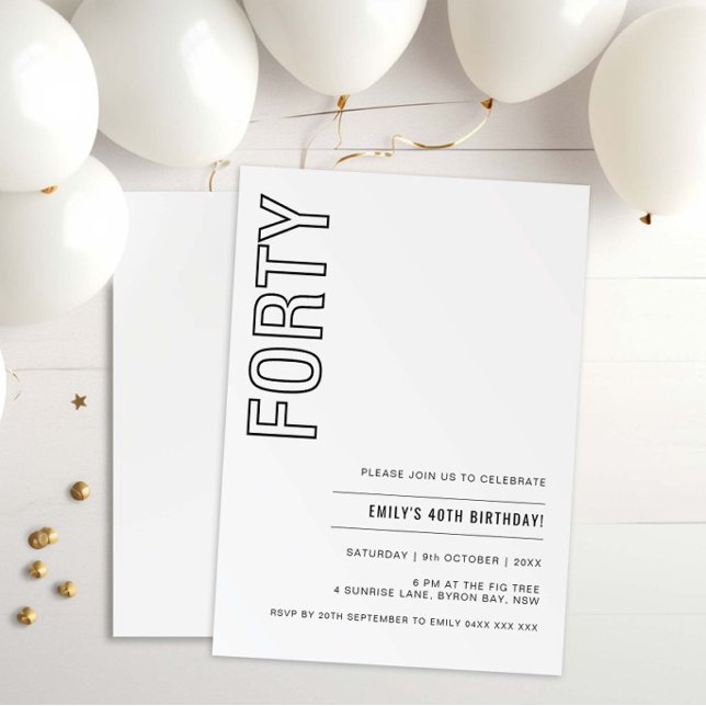 Modern Forty 40th Birthday Party Invitation (Creator Uploaded)