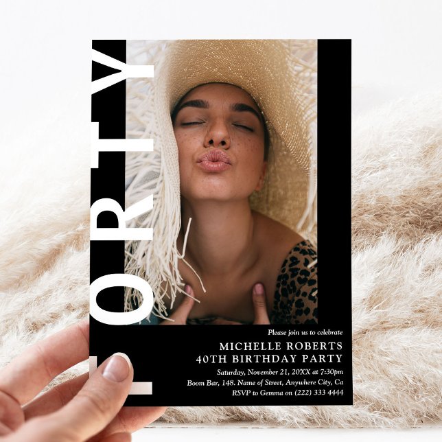 Modern FORTY Photo 40th Birthday Party Invitation (Creator Uploaded)