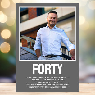 Modern FORTY Photo 40th Birthday Party Invitation