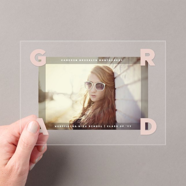Modern Four Corners GRAD Simple Photo Graduation Acrylic Invitations (Insitu (Handheld))