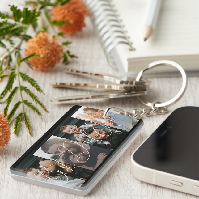 Modern Four Photo Collage Best Dad Ever Key Ring (Front Right)