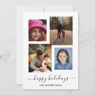 Modern Four Photo Collage Happy Holidays Card