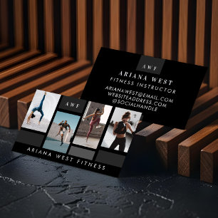Modern Four Photo Collage Personal Trainer Fitness Business Card