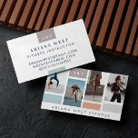 Modern Four Photo Collage Personal Trainer Fitness Business Card<br><div class="desc">Our modern & bold fitness photo collage business card presents a dynamic, double‑sided design tailored for personal trainers, gyms, wellness coaches, and fitness influencers. Features include an offset 4‑photo collage layout, perfect for showcasing action shots and client success, separated by a customisable colour block to match your brand palette. A...</div>