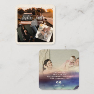 Modern Four Photo Signature Cream Casual Square Business Card