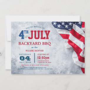 Modern Fourth of July Backyard BBQ I USA flag Invitation
