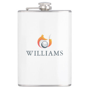 Modern Fox And Golf Ball Personalised Name Hip Flask