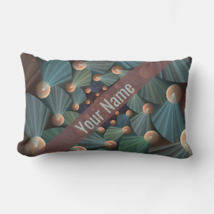 Modern Fractal Art Depth, Brown, Slate, Blue Name Lumbar Cushion