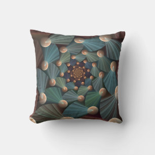 Modern Fractal Art With Depth, Brown, Slate, Blue Cushion
