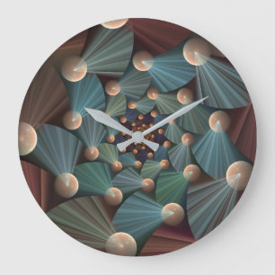 Modern Fractal Art With Depth, Brown, Slate, Blue Large Clock