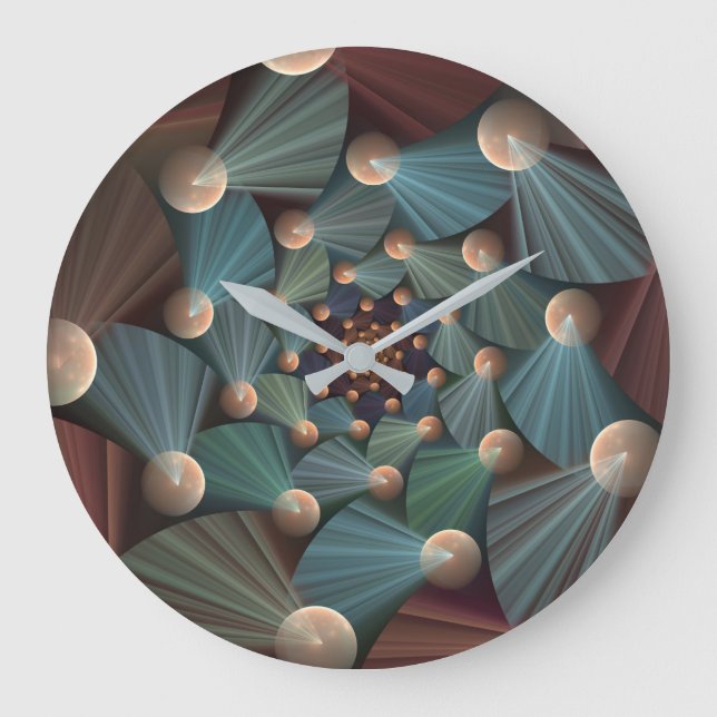 Modern Fractal Art With Depth, Brown, Slate, Blue Large Clock (Front)