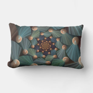 Modern Fractal Art With Depth, Brown, Slate, Blue Lumbar Cushion
