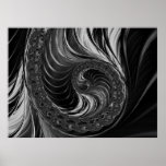 Modern Fractal Black White Metal Nautilus Swirl Poster<br><div class="desc">Modern Fractal Black White Metal Nautilus Swirl Poster with stunning silver and steel tones.</div>