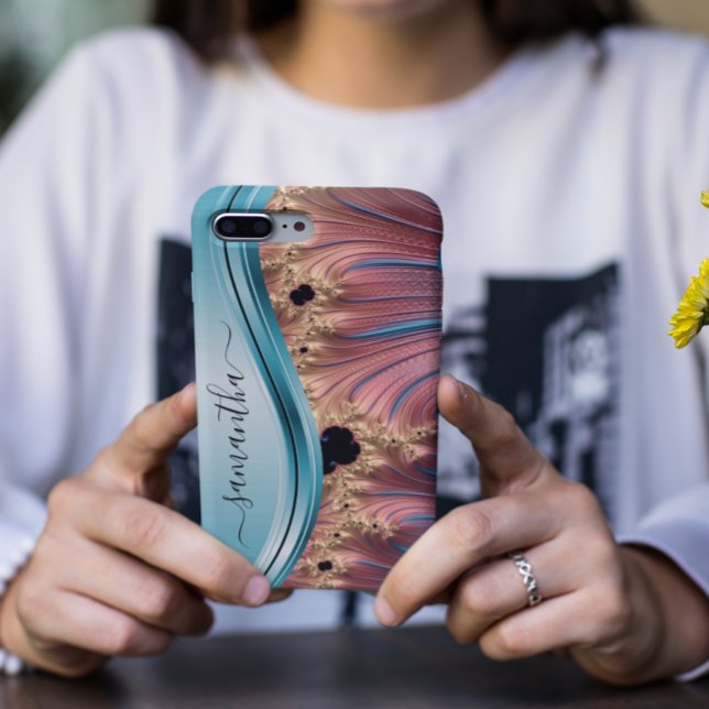 Modern Fractal Blue Handwritten Monogram Case-Mate iPhone Case (Creator Uploaded)