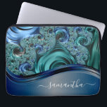 Modern Fractal Blue Handwritten Name  Laptop Sleeve<br><div class="desc">This design may be personalised in the area provided by changing the photo and/or text. Or it can be customised by clicking Personalise this Template and then choosing the click to customise further option and delete or change the colour of the background, add text, change the text colour or style,...</div>