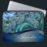 Modern Fractal Blue Handwritten Name  Laptop Sleeve<br><div class="desc">This design may be personalised in the area provided by changing the photo and/or text. Or it can be customised by clicking Personalise this Template and then choosing the click to customise further option and delete or change the colour of the background, add text, change the text colour or style,...</div>