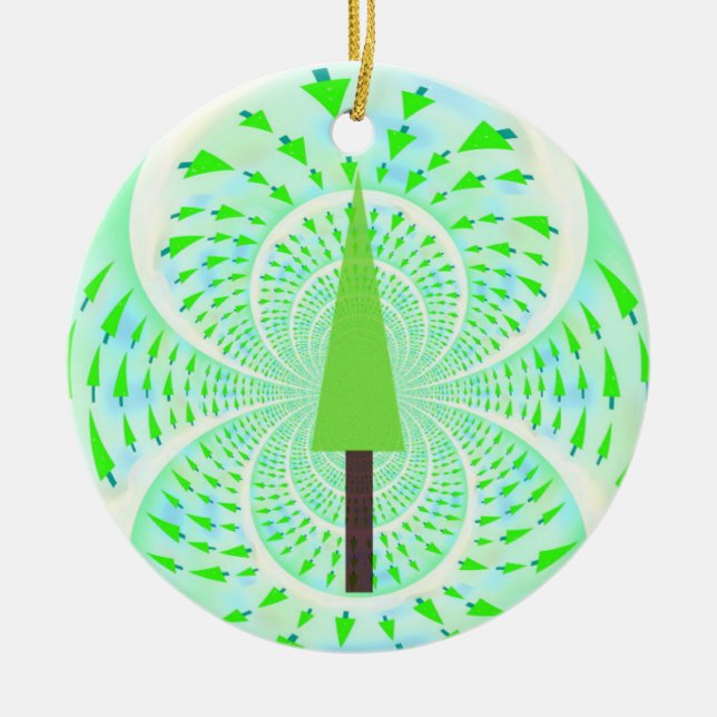 Modern Fractal Green Tree Design Ceramic Ornament (Front)