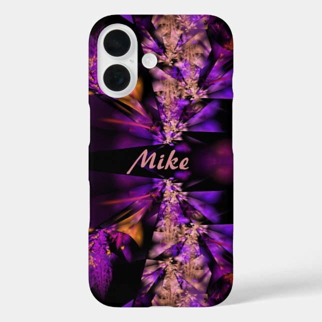 Modern fractal in black and purple, personalised  Case-Mate iPhone case (Back)