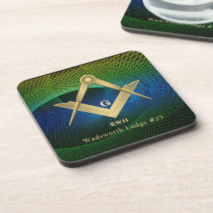 Modern Fractal Masonic Monogrammed Beverage Coaste Coaster