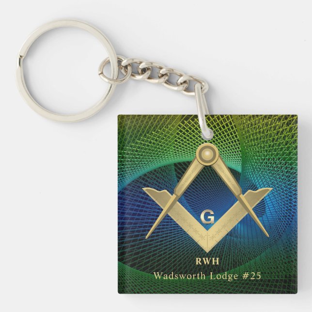 Modern Fractal Masonic Monogrammed  Key Ring (Front)