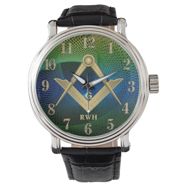 Modern Fractal Masonic Monogrammed Watch (Front)
