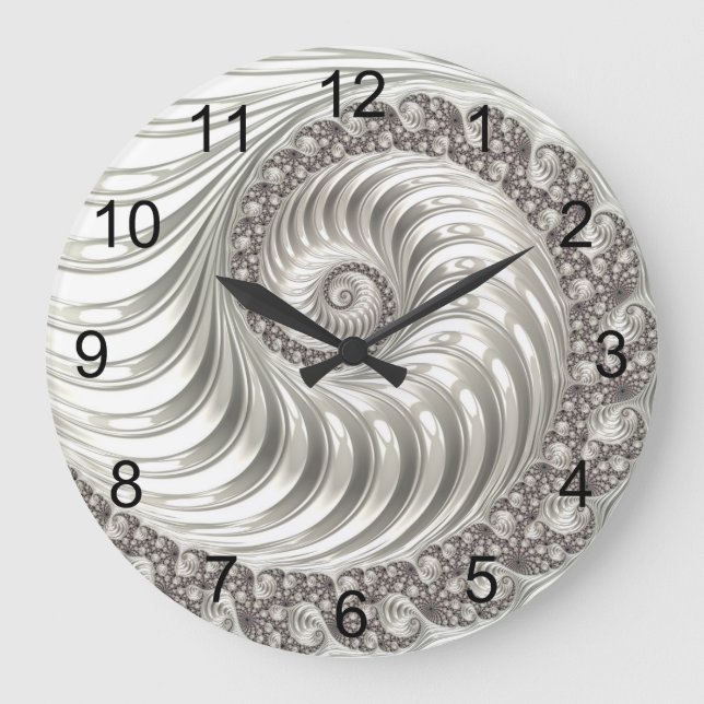 Modern Fractal White Stunning Metallic Metal Large Clock (Front)