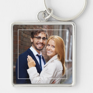 Modern Frame and Monogram Photo Key Ring