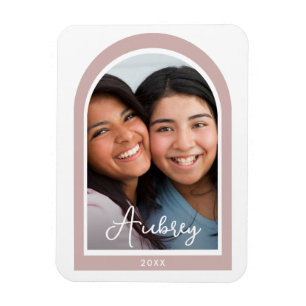 Modern Frame Arch Photo with Pretty Script Pink Magnet