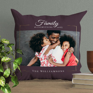 Modern Frame    Family is EVERYTHING Photo Gold Cushion