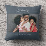 Modern Frame |  Family is EVERYTHING Photo Gold Cushion<br><div class="desc">Modern family keepsake,  this elegant photo throw pillow features your favourite photo in a gold frame alongside your custom name and date established on dark dusty blue. Great gift for the holidays,  Mother's Day or Valentines!</div>