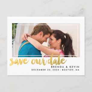 Modern Frame Gold Photo Save the Date Postcard