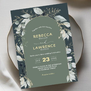 Modern frame green foliage wedding invitation