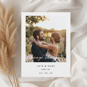 Modern Frame Photo Wedding Change the Date Postcard