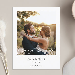 Modern Frame Photo Wedding Change the Date Postcard