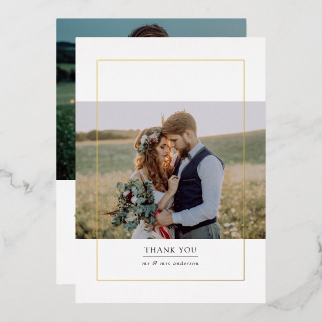 Modern Frame Photo Wedding Thank You Card (Front/Back)