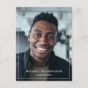Modern Frame   Vertical Two Photo Graduation Party Invitation Postcard